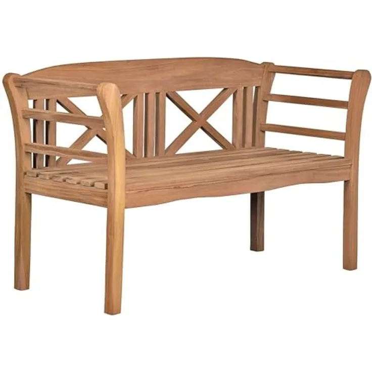 MR. DEKO Gartenbank Föhr – 2-Sitzer Bank, Teakholz, wetterfest, geformte Lehne (2-Sitzer Bank, zerlegt geliefert, ideal für Terrasse, 1-St), Massive Sitzbank Garten und Balkon, 250 kg belastbar