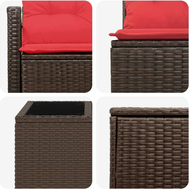 vidaXL Sofa Set 6 stk. Braun und Rot Polyrattan und Stahl 3447241 – Bild 9