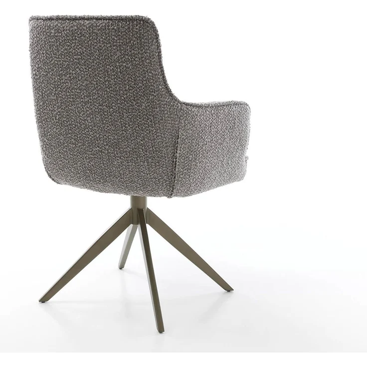 Drehstuhl Heira-Flex mit Armlehnen Bouclé Silbergrau Kreuzgestell breit Effektfinish Titan 360° drehbar Taschenfederkern – Bild 5