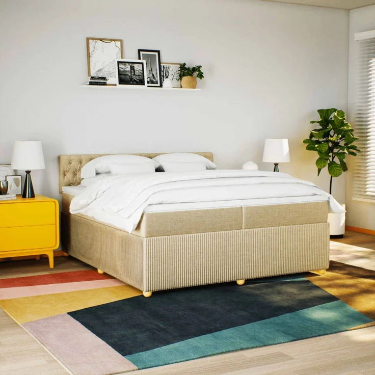vidaXL Boxspringbett mit Matratze Creme 200x200 cm Stoff 3289875 – Bild 4