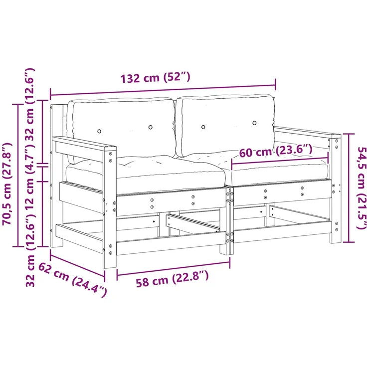 vidaXL 2 Stück Gartenecksofa Massives Kiefernholz Wachsbraun 865536 – Bild 10