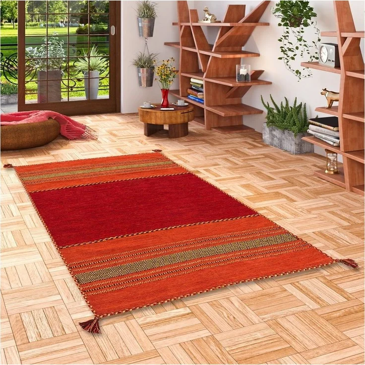 Pergamon Wollteppich Natur Teppich Kelim Navarro, Rechteckig, Höhe: 8 mm – Bild 1