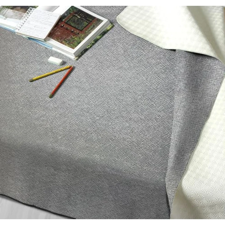 GEMITEX Tischschoner Linum, hergestellt in Italien, rutschfest, stoßfest, doppelseitig, grau/weiß, 140x240 cm, schützt Ihren Tisch vor Stößen, Kratzern und Flüssigkeiten – Bild 2