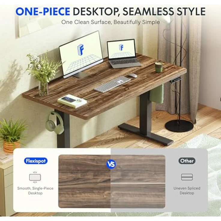 FLEXISPOT Höhenverstellbarer Schreibtisch 140×80cm, mit Haken und 25mm EINTEILIGER Tischplatte, ergonomischer Schreibtisch mit LED-Höhenanzeige und Memory-Funktion (Walnussbraun,Schwarz) – Bild 6