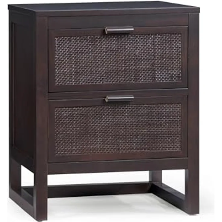 Teamson Home Hatteras Nachttisch 51 cm mit 2 Rattan Schubladen, Mokka Finish und kompaktem Schlafzimmer-Stauraum, Espresso