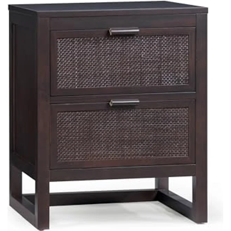 Teamson Home Hatteras Nachttisch 51 cm mit 2 Rattan Schubladen, Mokka Finish und kompaktem Schlafzimmer-Stauraum, Espresso – Bild 1