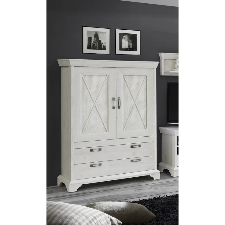 Stauraumschrank >Kashmir< in Pinie Weiss - 123x162,3x48,2cm (BxHxT) – Bild 2