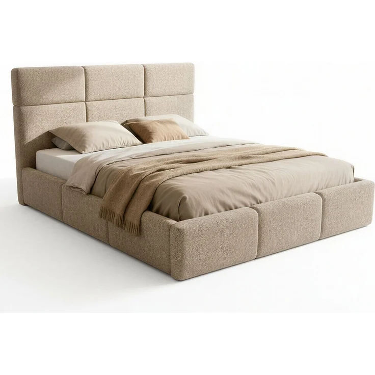 Polsterbett Celine - Bettkasten mit Gasdruckfedern - Doppelbett mit Lattenrost, Bett mit Polsterkopfteil, Bettgestell, Schlafzimmer, Bouclé-Stoff (160x200 cm, Beige (Coral 65)) – Bild 2