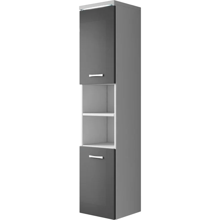 Badplaats Badezimmerschrank Paso 35 x 35 x 160 cm Weiß mit Grau Hochglanz - Hoch Badschrank Mit 2 Türen – Bild 5
