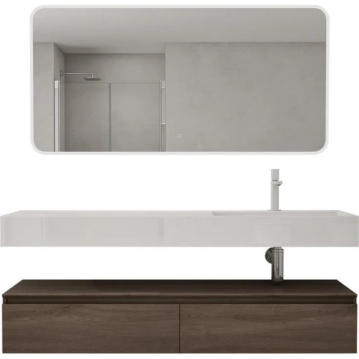 doporro Badmöbel-Set Waschtisch mit Unterschrank 150cm Mineraglguss Waschbecken UP