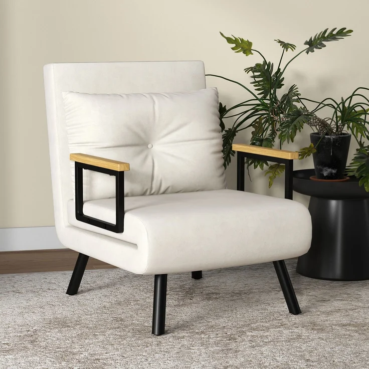 HOMCOM Relaxsessel mit Bettfunktion, Polstersofa mit verstellbarer Rückenlehne, Gästebett, Cremeweiß, 63 x 73 x 81 cm – Bild 7