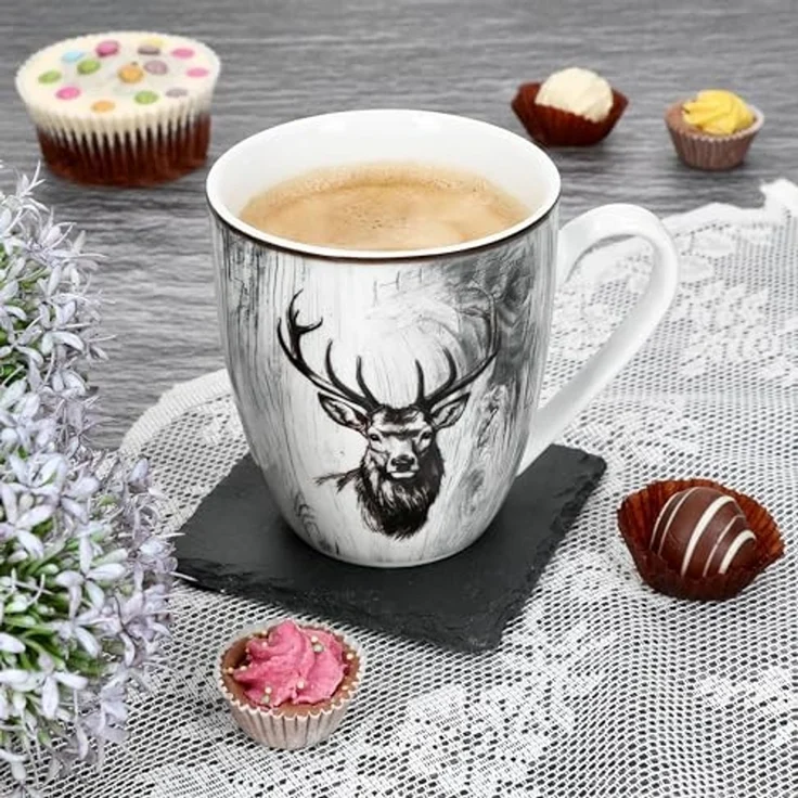 MamboCat Becher 6er Set Alois Kaffeebecher 350ml Porzellan-Tassen 6 Personen Hirsch, Porzellan – Bild 3