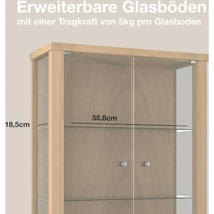 K-Möbel Hängevitrine, rechteckig, Buche, Glas, 2 Fächer, 60x80x25 cm, für Wohnzimmer und Wohnwände – Bild 5