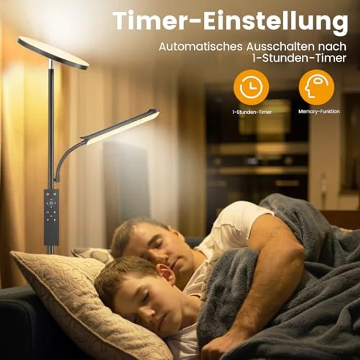 Stehlampe Wohnzimmer, 42W Deckenfluter mit Leselampe, 4200LM LED Stehlampe Dimmbar mit 2700K-6500K Farbtemperatu, Moderne Standleuchte mit Fernbedienung & Touch-Steuerung für Wohnzimmer Schlafzimmer – Bild 10