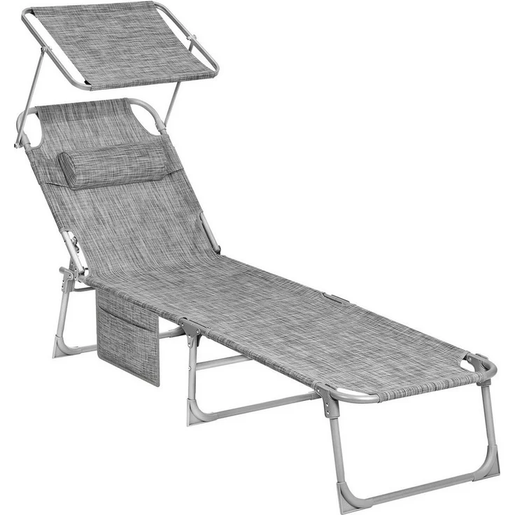 Songmics Gartenliege klappbar, mit Kopfstütze und verstellbarer Rückenlehne, 1x Sonnenliege, mit Seitentasche, Hellgrau, 53 x 193 x 29 cm – Bild 5