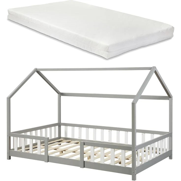 Kinderbett Sisimiut mit Matratze 120x200 cm Hellgrau / Weiß [en. casa] – Bild 4