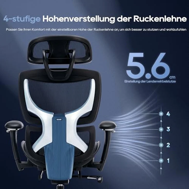 COLAMY Ergonomischer Bürostuhl mit Fußstütze, 3D-Armlehnen, Kopfstütze, Lendenwirbelstütze & Atmungsaktives Mesh – Schreibtischstuhl für Büro & Home Office, Schwarz – Bild 5