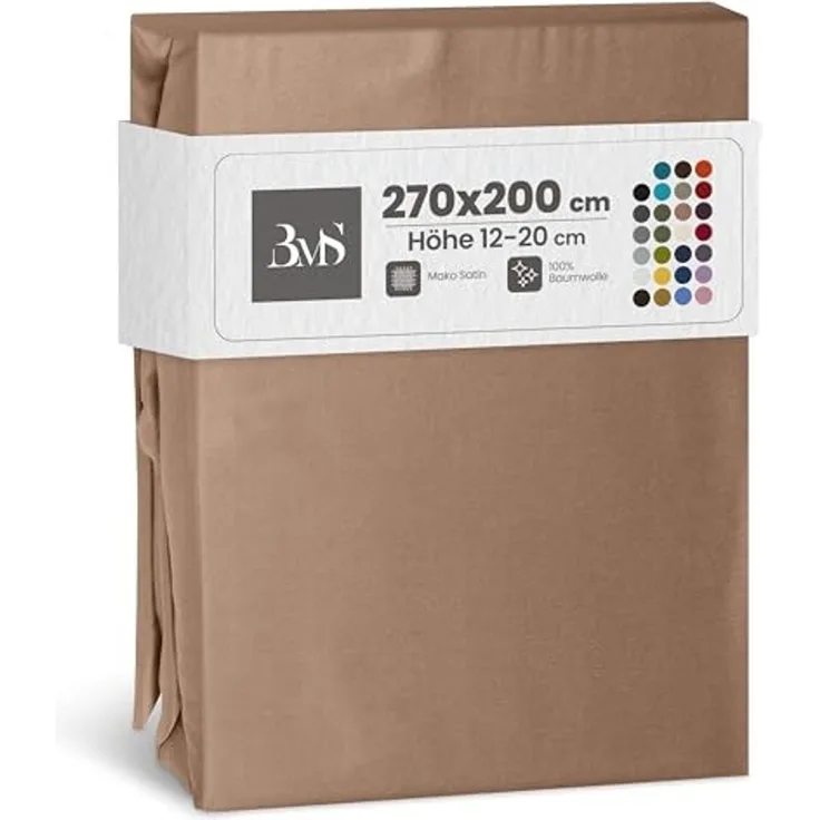 Bettwaesche-mit-Stil Mako-Satin Spannbettlaken hellbraun 270x200cm