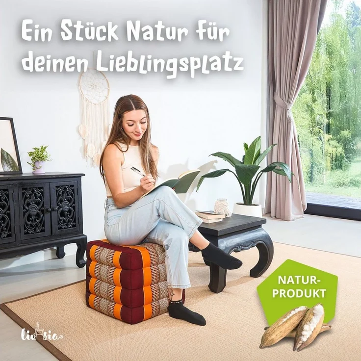 livasia Polsterhocker Würfelkissen - 40x40x40cm - Sitzwürfel, Kapok, vegan, handgefertigt – Bild 2