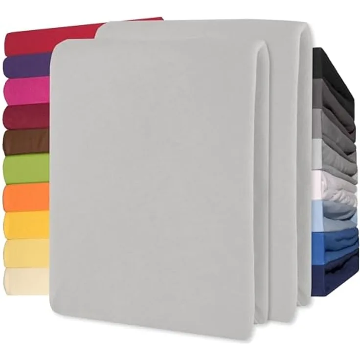 CelinaTex Jersey Spannbettlaken Lucina 180x200-200x200 cm Silber grau 100% Baumwolle gekämmt bis 26cm Matratzenhöhe Oeko-TEX