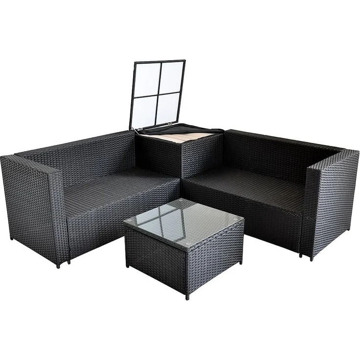 XXL PolyRattan Sitzgruppe Garten Sofa Sitzgarnitur Gartenset Schwarz Auflagenbox – Bild 4