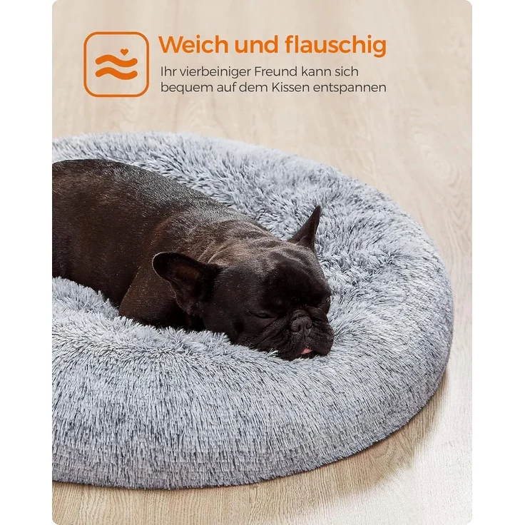 Feandrea Hundebett flauschig, Katzenbett, Donut Kissen, waschbar, Polsterung in der Mitte herausnehmbar, Langer Plüsch, 70 cm Durchmesser, Ombré-Grau PGW039G01 – Bild 3