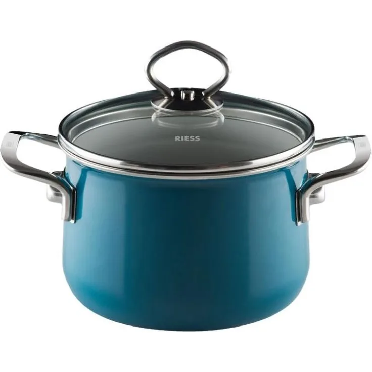 Riess Fleischtopf mit Glasdeckel Ø24cm 6,5 Liter Emaille Nouvelle Aquamarin extra stark