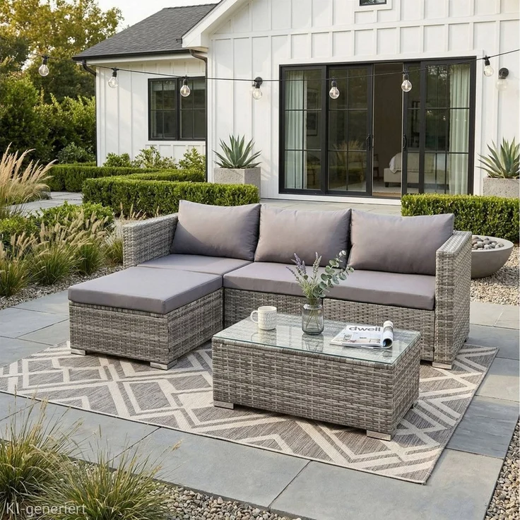 SVITA Loungeset QUEENS, (Set, 6-tlg, Garten-Lounge), modular stellbar, breite Armlehnen, Set mit Abdeckhaube, Grau – Bild 2