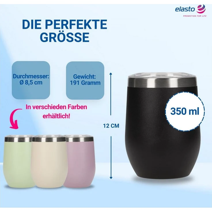 elasto Becher Weinbecher 350 ml Vinova Edelstahl Trinkbecher inkl. Strohhalm, robust, spülmaschinengeeignet, Sommer, Geschenk – Bild 2