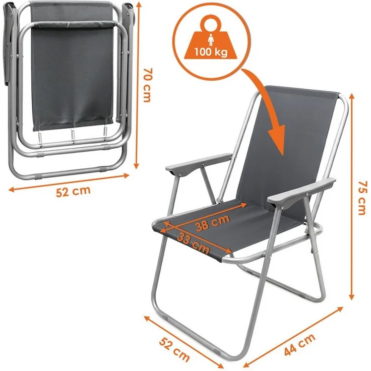 Spetebo Klappstuhl Camping Stuhl mit Armlehnen belastbar bis 100 kg (75 cm x 52 cm x 44 cm, 1 St), Leichtes Gewicht von nur 1,8 kg – Bild 2