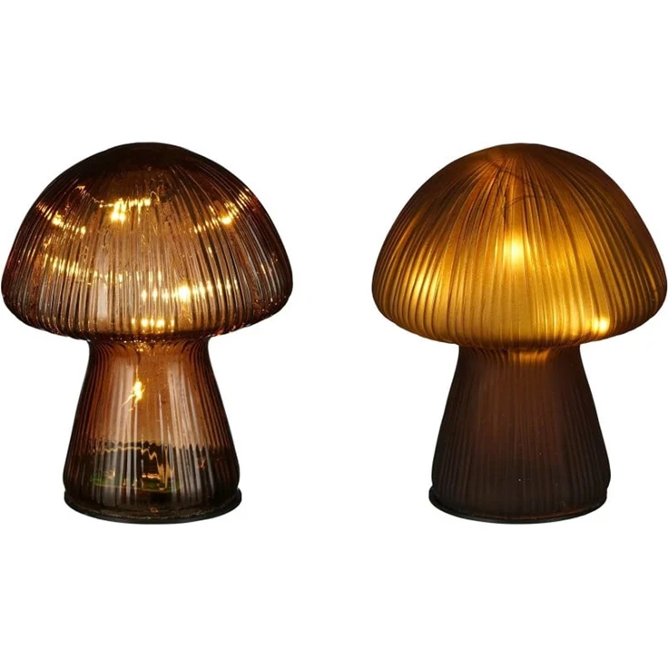 Mica Decorations LED Deko Lampe Glas Pilz Ø 12 x 15 cm braun 2-fach sortiert