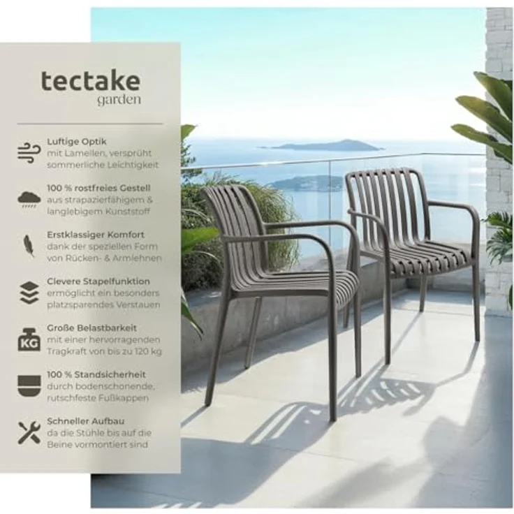 tectake® Gartenstühle stapelbar, Gartenmöbel Set, Balkon Möbel, Bistro Set, Sessel, Outdoor Möbel, Balkonmöbel, Terrassenmöbel - anthrazit, 6er Set – Bild 5