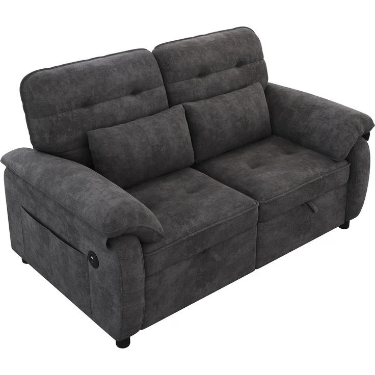 Merax 3-in-1 Doppelschlafsofa, faltbares Sofa mit verstellbarer Rückenlehne und Bettfunktion, umwandelbare Schlafcouch mit USB‑Ladeanschluss, Chenille‑Stoff, Grau – Bild 8
