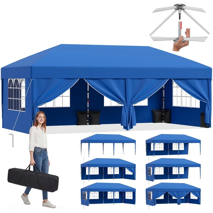 JUMMICO Pop up Pavillon 3x6 wasserdicht stabil Winterfest, One-Touch-Aufbau, Faltpavillon mit Seitenwänden, UV 50+, Shelter ideal für Garten, Innenhof, Camping und Partyzelte. Blau