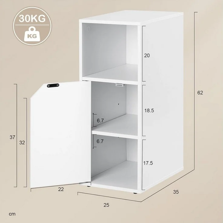 Woltu Nachttisch (1-St), mit offenem Fach und Tür, Verstellbarer Ablage, 25x62x35 cm – Bild 2