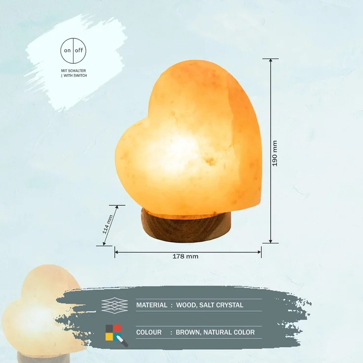 GLOBO LIGHTING Salzkristall-Tischlampe STONE, ohne Leuchtmittel, Salzstein, Dekolampe, Dekoleuchte, Herzform, Valentinslampe – Bild 7