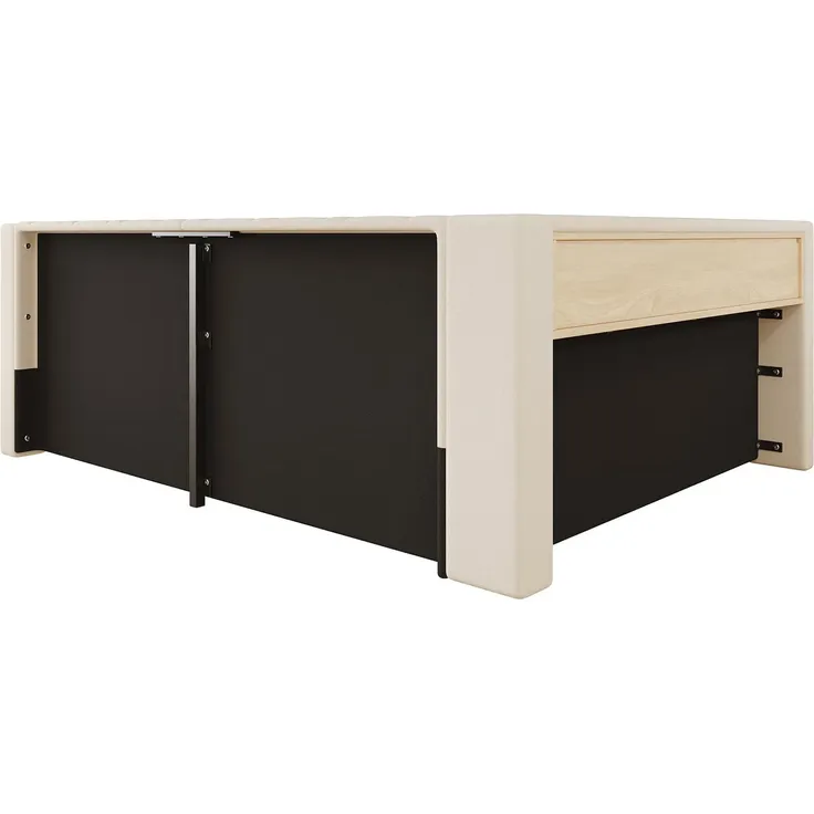 Schlafsofa mit LED-Streifen, Lattenrost, Regal, Rückenlehne, Aufbewahrung, Type-C und USB, 140x200 cm, Polsterbett, Stauraumbett, Tagesbett, Leinen – Bild 8