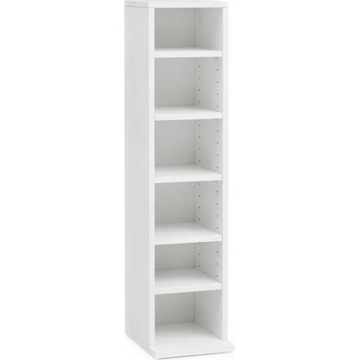 FINEBUY CD-Regal SuVa14550_1, 21 x 90 x 20 cm, Offenes Bücherregal Schmal Weiß, CD Aufbewahrung Klein, Nischenregal 6 Fächer