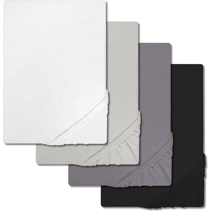 Sparpaket 4 Farben CloudComfort Basic Spannbettlaken Jersey-Stretch weiß/silbergrau/dunkelgrau/schwarz 120 x 200 cm (4 Stück)