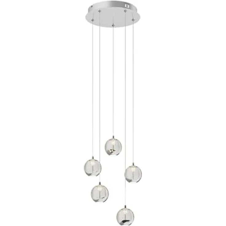 Lucande LED-Pendellampe Hayley, 5-flg. Pendelleuchte mit Glaskugeln und chromfarbenen Details, Ø 30 cm, energieeffiziente LED-Beleuchtung