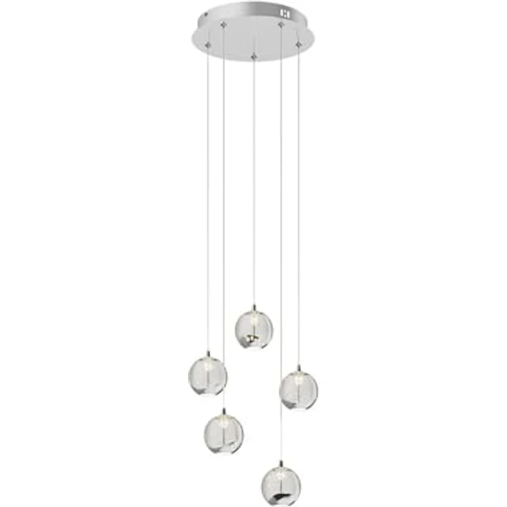 Lucande LED-Pendellampe Hayley, 5-flg. Pendelleuchte mit Glaskugeln und chromfarbenen Details, Ø 30 cm, energieeffiziente LED-Beleuchtung – Bild 1