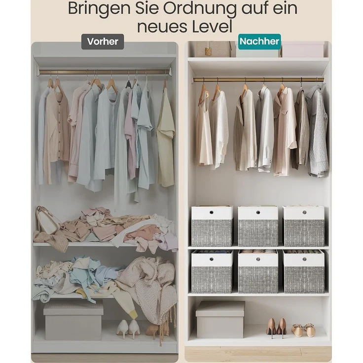 SONGMICS Aufbewahrungskörbe, 6er Set, faltbare Stoffboxen mit PP-Platten, für Regal, 30 x 30 x 30 cm, weiß-grau – Bild 6