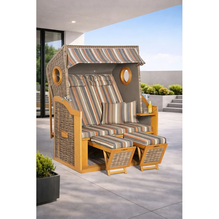 Sunny Smart Strandkorb 30 Z Bullauge Pinie natura-antik Stoff 1235 – Bild 2
