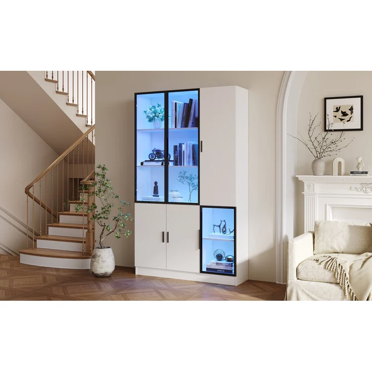 ZUBALIYA Schrank mit LED-Beleuchtung in Weiß, ideale Lösung für kleine Räume, robuste Verarbeitung, langlebige Materialien, einfache Selbstmontage, mit verständlicher Aufbauanleitung, si. (Modell 2) – Bild 10