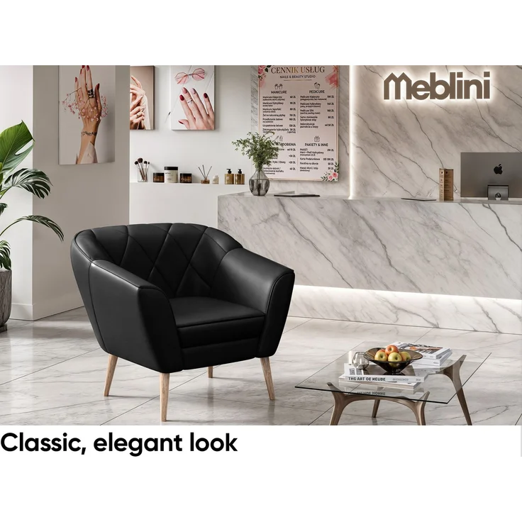 MEBLINI Sessel-Set GISELA 1+1 - Dunkelgrau Kunstleder - für Wohnzimmer - Mini Lounge für zwei Personen - Sitzgarnitur - Polstergarnitur – Bild 2