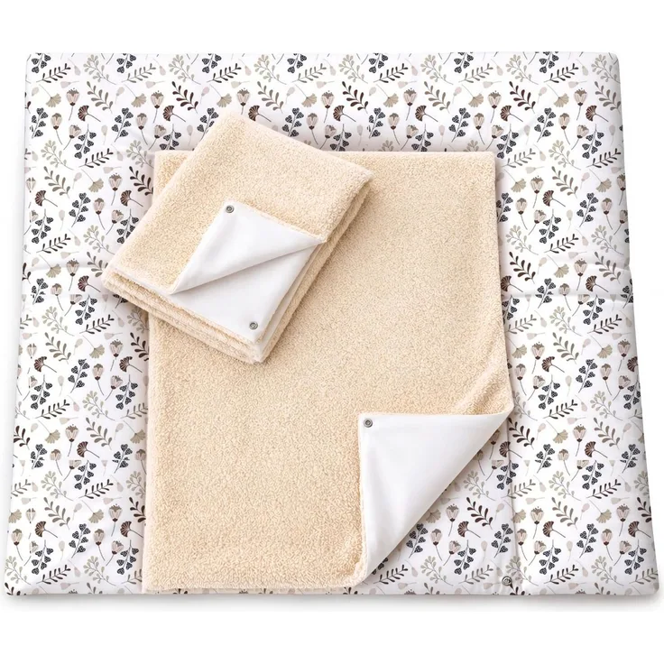 Wickelauflage mit 2 wasserfesten Frotteebezügen – 3-teiliges Set mit Druckknöpfen – Baby Wickelunterlage - Wickeltischauflage aus Baumwolle – 70x70 cm (Breite x Tiefe), Zweige