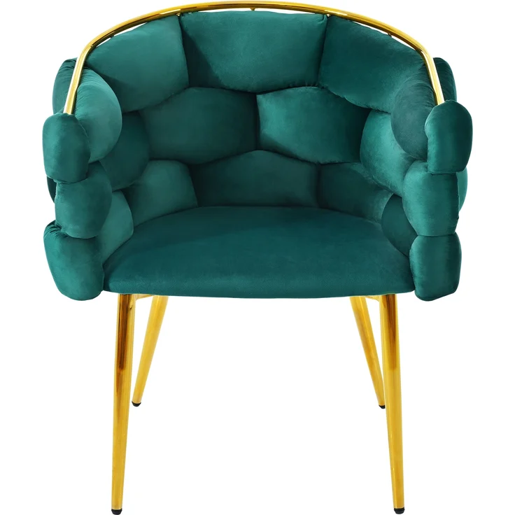 Eleganter Samtstuhl Grün mit goldenem Rückengestell mit ergonomischer Rückenlehne, verstellbaren Metallbeinen – Bild 7