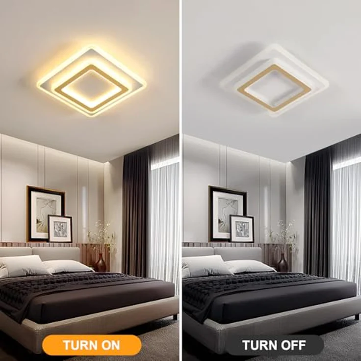Goeco 44W LED Deckenleuchte Modern, Gold Deckenlampe LED Quadratisch, Acryl Deckenlampe Deckenbeleuchtung für Wohnzimmer Schlafzimmer Flur Küche Balkon, 3000K Warmweiß – Bild 5