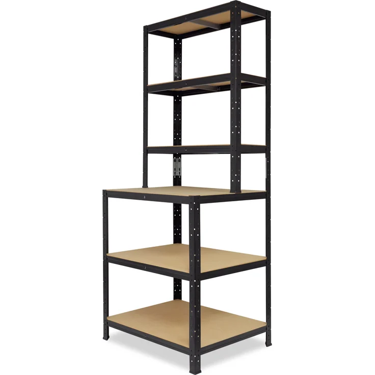 shelfplaza BLACK 190x90x60 cm Werkbank Regal in schwarz mit 6 Böden und 145 kg Traglast pro Boden – Bild 6