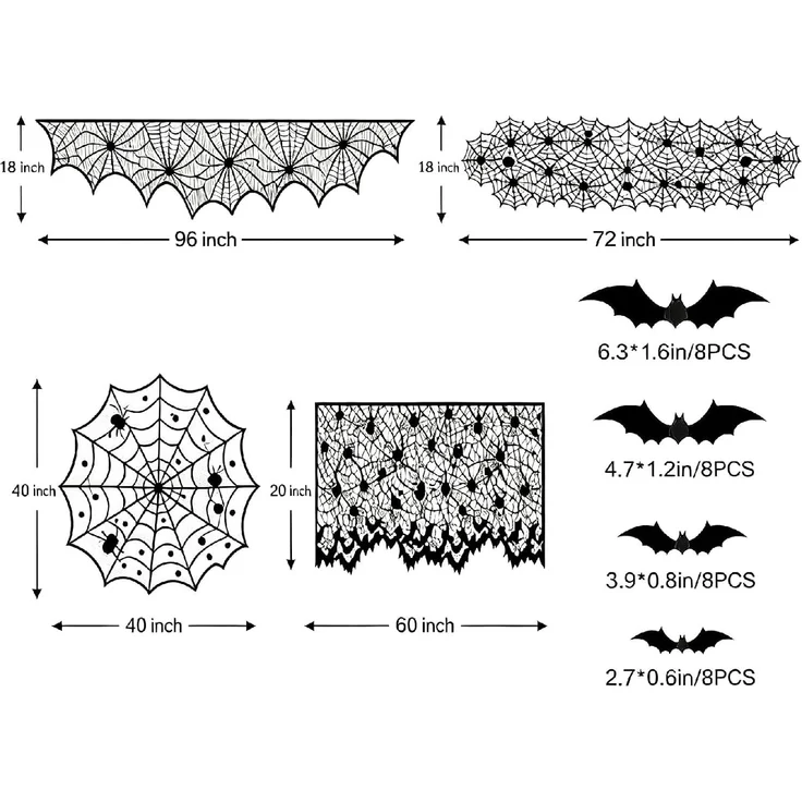 Wohnora-5-teiliges Halloween-Dekorationsset: Tischdecke, Tischläufer und Kaminvorleger mit 3D-Fledermäusen – ideal für Familienessen und gruselige Themenpartys,H 28cm x T 25cm x B 25cm,Schwarz – Bild 4